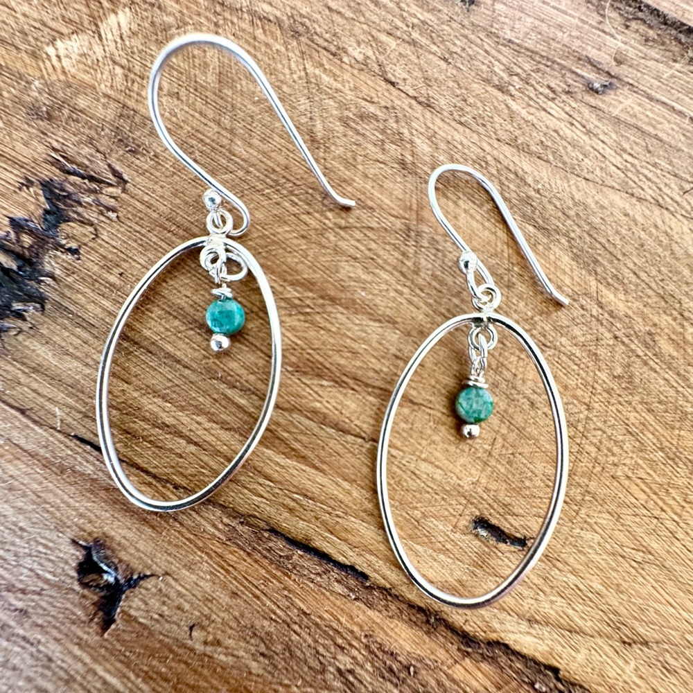 Silver and Turquoise Oval Earrings